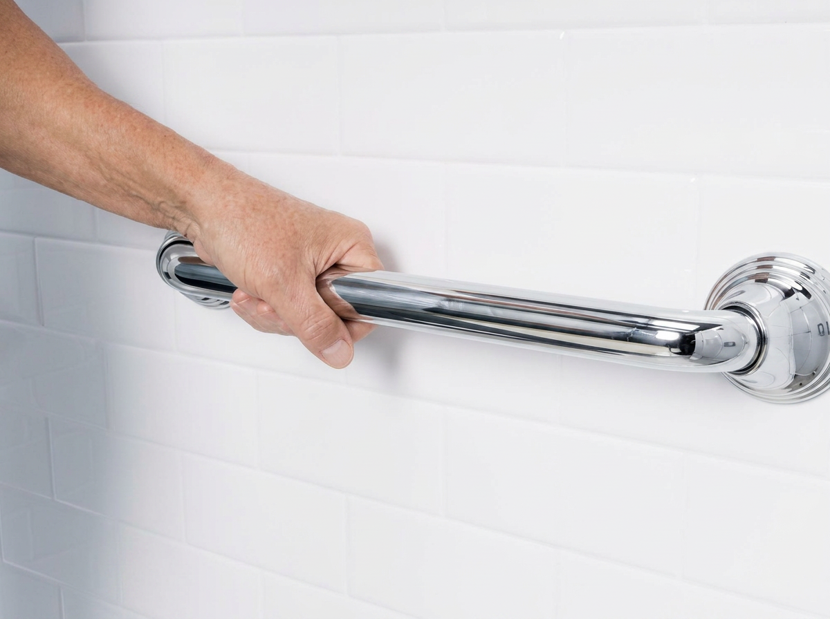 Decorative Series grab bar in Polished Chrome finish installed in a bathroom