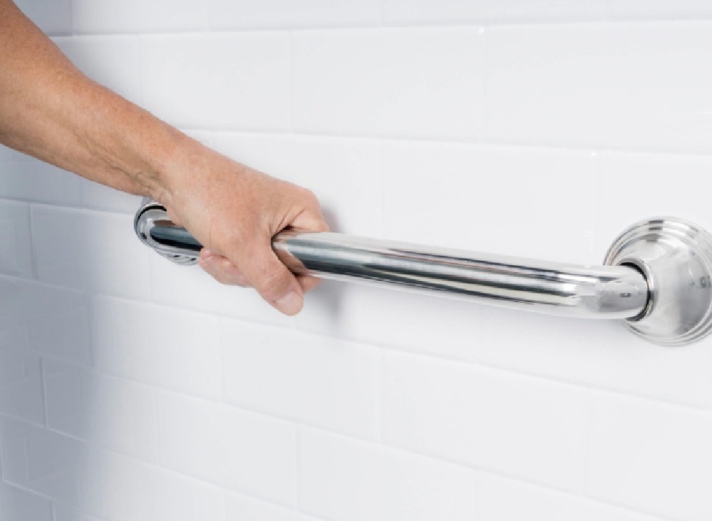 Decorative Series grab bar installed in a bathroom