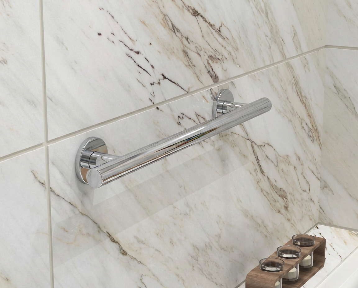 Designer Series grab bar in Polished Chrome finish installed in a bathroom